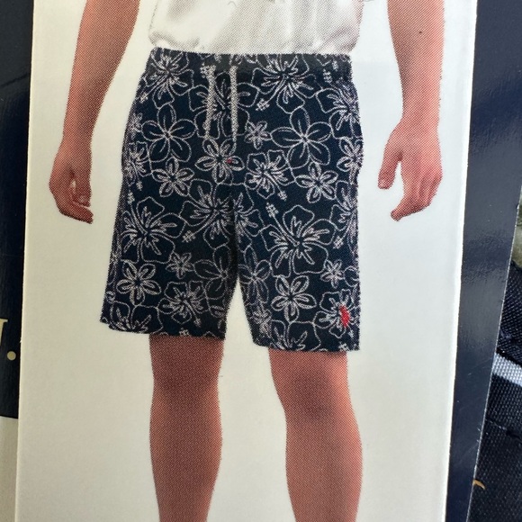 New US Polo Assn Boys Tropical Hibiscus Swim Trunks Size Small (6/7) Navy White - Picture 1 of 11